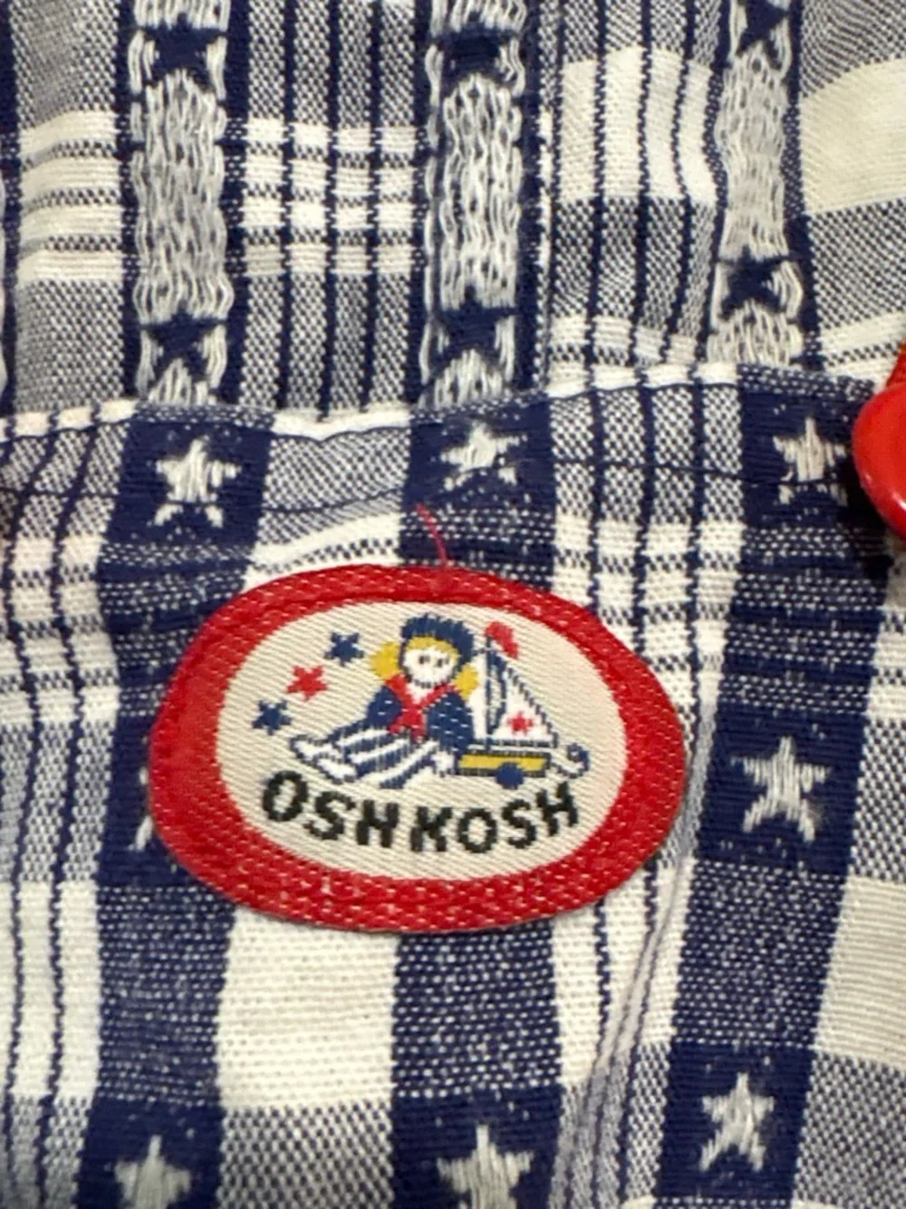 Vintage OshKosh B'gosh White and Blue Star Gingham Plaid Overalls✨